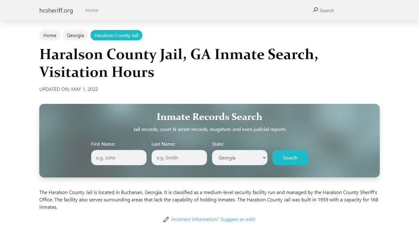 Haralson County Jail, GA Inmate Search, Visitation Hours